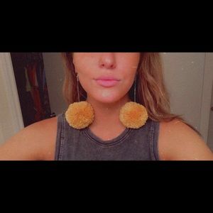 Mustard yellow Pom earrings